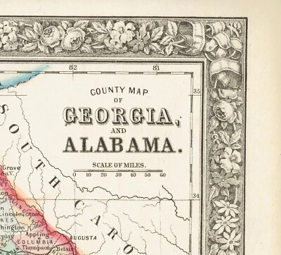 Mapas antiguos de Georgia y Alabama 1860 12" x 15" Mitchell's Atlas Foto 1 de 4