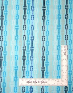 Nautical Ship Rope Knot Stripe Blue Cotton Fabric 3 Wishes Southport By The Yard - Picture 1 of 1