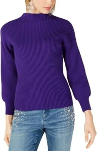 INC Women's Studded Ribbed Mock Turtleneck Sweater Long Sleeves Purple Size M - Picture 1 of 3