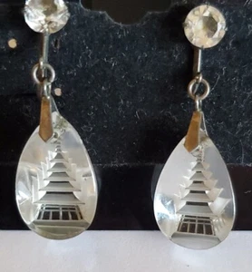 Vintage Schmuck Anhänger & Ohrring Set Japanisch Silber Geschnitzt Kristall Pagoden - Bild 1 von 10