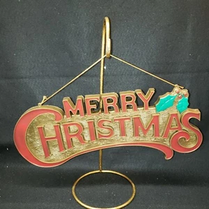 Letrero De Colección Feliz Navidad con Acebo Pared/Puerta Colgante Plástico Alemania 14" x 6" - Imagen 1 de 4