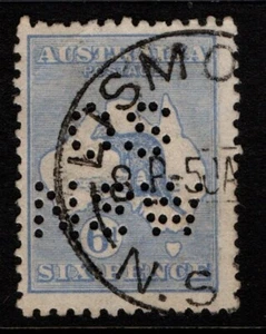 Australia 1915 1928 6d Kangaroo 3rd Wmk SG38 Used perfin OS NSW Lismore CDS - Picture 1 of 1