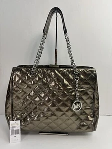 Michael Kors Susannah große gesteppte Ledertasche - Neusilber Handtasche Geldbeutel - Bild 1 von 10