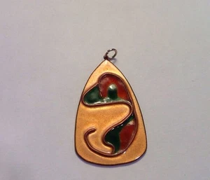 Vintage Large Enamel Pendant Necklace Signed Susan Barnes - Picture 1 of 7
