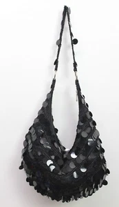 Women's Sequined Hobo Bag Shoulder Bag Black - Picture 1 of 4