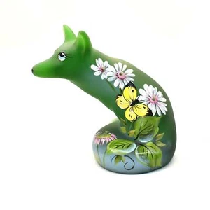 Fenton Geschenkeladen limitierte Auflage Fuchs mit Schmetterling Blume Thema handbemalt - Bild 1 von 5
