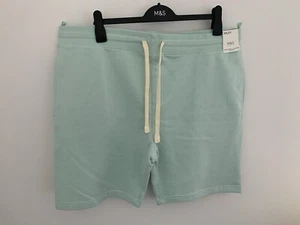 M&S Mens 2XL (W42-44”) Mint Green Pull On Jersey  Lounge Shorts Tie Waist BNWT - Picture 1 of 9