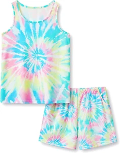 Summer Pajamas for Girls – Tie Dye Unicorn Mermaid Daisy Short PJ Set Size 6-16 - Picture 1 of 12
