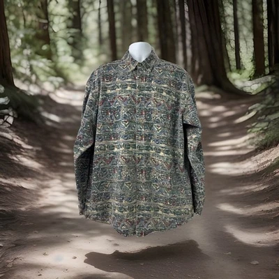 VTG L.L.Bean Mens Shacket Shirt XLT Denim Aztec Boho Tribal Sedona Taos USA - Image 1 of 4