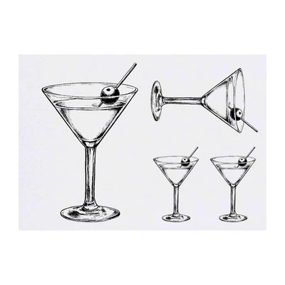 AZEEDA 4 x 'Cocktailglas mit Olive' Temporäre Tattoos / Transfers (TO00081208)