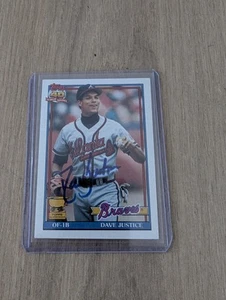 1991 Topps Dave David Justice #329 Atlanta Braves Baseball All-Star Rookie Auto - Picture 1 of 2