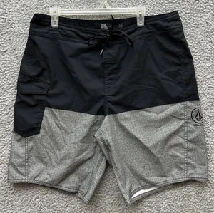 Volcom Board Shorts Mens 36 Black Gray Side Pocket Swim Surf Quick Dry - Picture 1 of 13