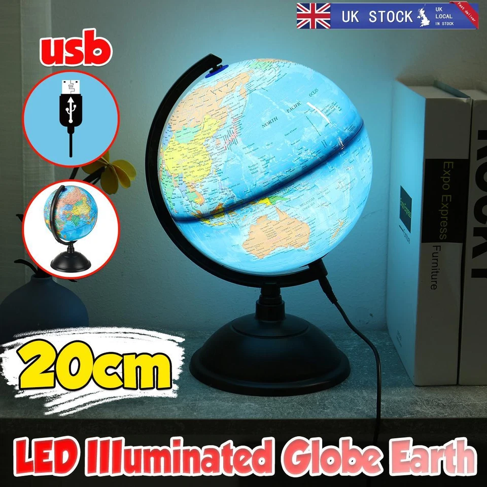 ACCESSORIESHALL_ZZ Illuminated Globe W/USB Learning Rotating World Globe LED Light Up Festival Gift
