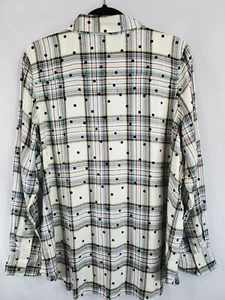 Denim & Co. Regular Plaid Button-Front Big Shirt w/ Flocked Dot - Picture 1 of 4