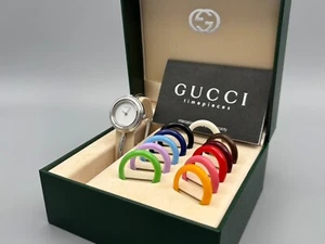 [Excellent W/Paper] Gucci Change Bezel 12 Colors Silver White Women Watch 6.5inc - Picture 1 of 21