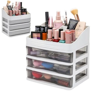 3 Drawers 13 Compartment Beauty Cosmetic Organiser Makeup Tray Display Box Case - Picture 1 of 13