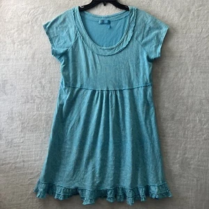 Fresh Produce Womans Shirt Dress Blue Large Geometric Round Neck Short Sleeve - Picture 1 of 9
