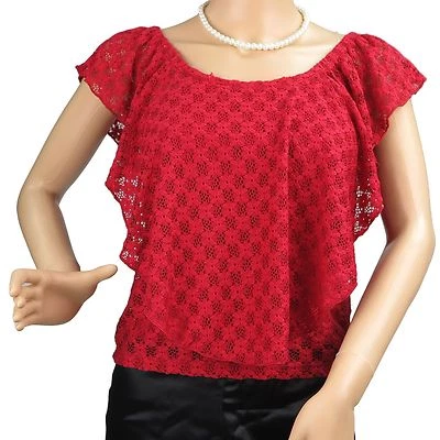 Women's Floral Red Lace Blouse Knit Top Cap Sleeve American Rag Cie XXS New - Image 1 of 3