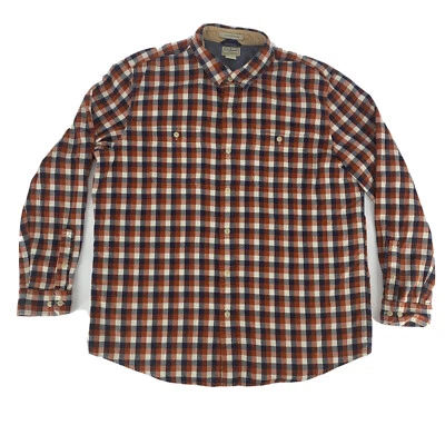 Men LL Bean Slightly Fitted Long Sleeve Flannel Shirt Orange/White/Blue Check XL - Image 1 of 4