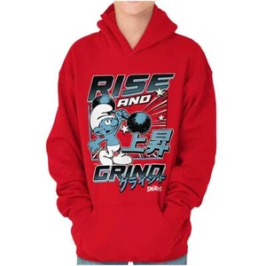 Smurfs Japanese Kanji Rise and Grind Cartoon Youth Boys Hoodie Sweatshirts Kids - Picture 1 of 11