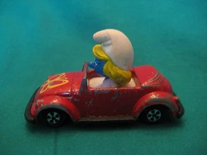Vintage 1982 ERTL Smurfette in Red Diecast Sports Car-Black Tires-Hard to Find - Picture 1 of 4
