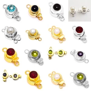 1 Pc Multi Strand Gemstone Box Clasp Sterling Silver Plated 18k Gold Plated - Picture 1 of 14