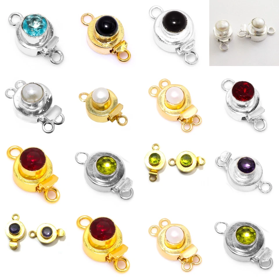 1 Pc Multi Strand Gemstone Box Clasp Sterling Silver Plated 18k Gold Plated - Image 1 of 1