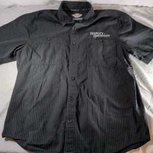 Harley Davidson Herren Button Down Kurzarm Hemd Logo schwarz gestreift Gr. L - Bild 1 von 7