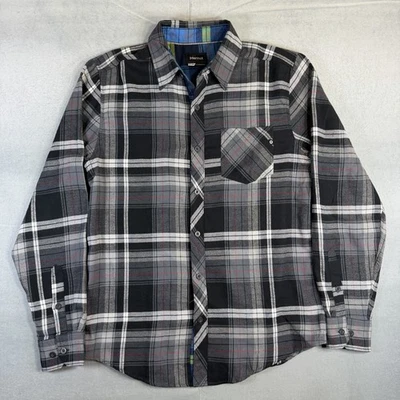 Marmot Flannel Shirt Mens Medium Black Gray Plaid Midweight Button Up Pocket - Image 1 of 4