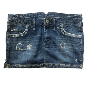 G-Star Raw Y2K Denim Mini Skirt Rhinestone Star Detail Distressed W29 - Picture 1 of 21