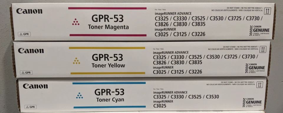 Canon Genuine Color Toner Bundle GPR-53 - Magenta/Cyan/Yellow - Image 1 of 1