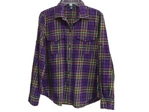 Lauren Ralph Lauren Jeans Co Damen L lila kariert Knopfleiste Hemd Bluse Top - Bild 1 von 6