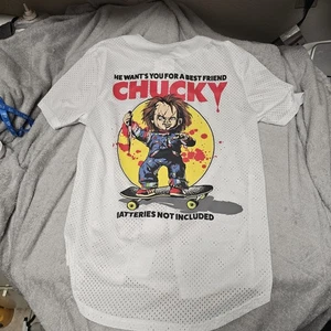 Chucky Button Up Jersey White Men's Size Medium Wanna Play? Child's Play Horror - Picture 1 of 6
