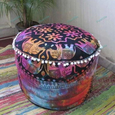 22 in Indian Mandala Ottoman Yoga Pouf Cover Footstool Pouffe Ethnic Decor - Image 1 of 4