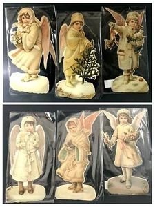 6 Victorian diecut Shackman Angel Ornament 10” Cherub Girl boy #9709 2-sided NOS - Picture 1 of 4