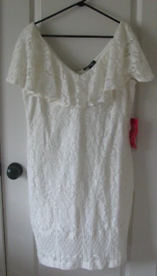 Ralph Lauren green tag off white lace dress sz 16 flutter sleeve knee length - Image 1 of 4