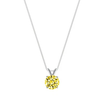1.50 Ct Round Cut Canary Solid 18K White Gold Solitaire Pendant 18" Necklace - Image 1 of 3