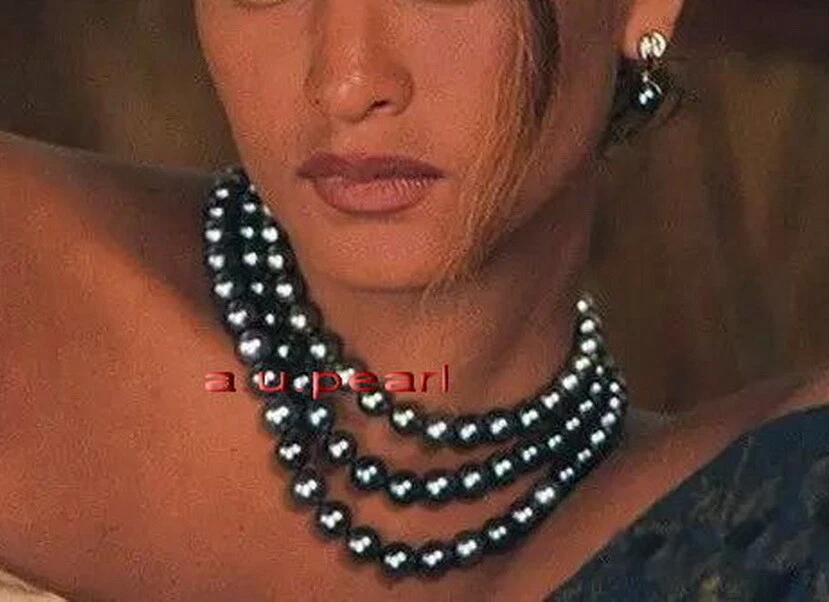 long AAAAA 48"12-13mm round Natural REAL TAHITIAN black pearl necklace 14K gold Foto 1 de 1
