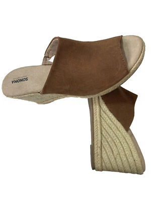 Womens Wedge Heel Sandals Slides Sz 8.5 Tan Leather Jute Rope Heels Sonoma Kohls - Image 1 of 4