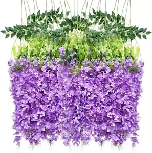 Artificial Flowers Hanging Flowers, Fake Wisteria Flower Garland Silk Vines Ratt - Picture 1 of 6