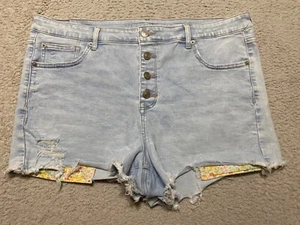American Eagle Womens sz 18 Jean Shorts Blue Denim Light Wash Cut Off High Rise - Picture 1 of 11
