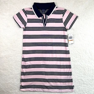 Nautica Girls Short Sleeve Knit Pique Polo Dress Coral Blush Stripe Size S (7) - Picture 1 of 14