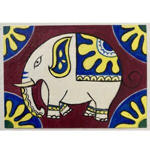 ACEO ORYGINALNY OBRAZ Mini kolekcjonerska karta artystyczna Zwierzę Fantazyjny słoń Oak