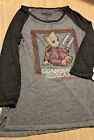 Marvel Womens Shirt Gray Guardians of the Galaxy Junior Size S Long Sleeve Groot
