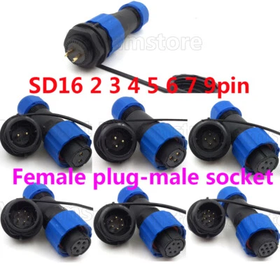 SD16 2-9 PIN IP68 Waterproof Panel Mount Circular Aviation Cable Connector 250V - Image 1 of 4