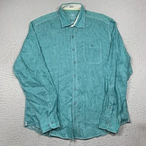 Bugatchi Uomo Shirt Shaped Fit Linen Mens XL Blue Button Up Long Sleeve - Picture 1 of 12