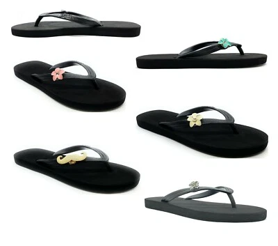 Popits Women's Black Cozy Flip Flops Sandals  ~ Choose Style & Size - Image 1 of 3