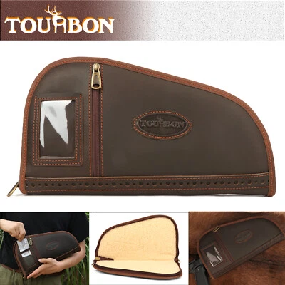 Tourbon Buffalo Leather Revolver Case Padded Handgun Zip Bag Pistol Carry Pouch - Image 1 of 4