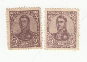 ARGENTINA 1920. General Jose de San Martin. Color Variety. 2c, LH OG and NG Used