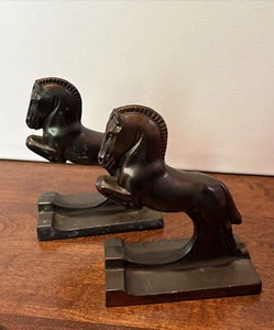 c. 1940 sujetalibros Art Deco bronce y cobre saltando caballo de Troya Dodge Inc. LEER - Imagen 1 de 18